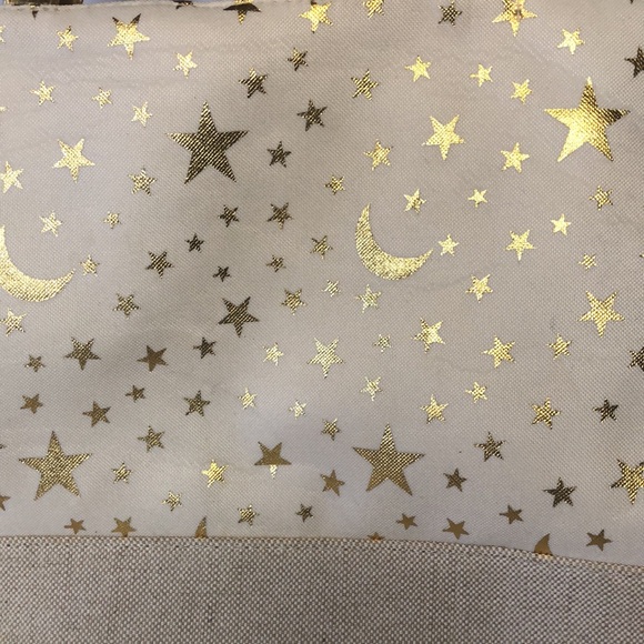 Unbranded cream colored woven tote. Gold moon and stars print. Gold handles. - Picture 2 of 8